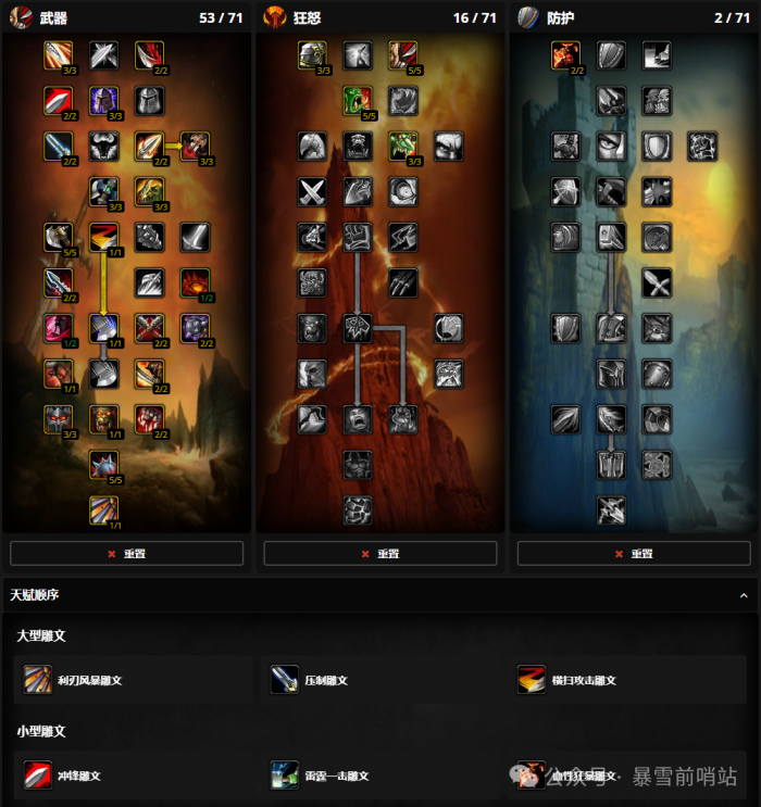 魔兽世界时光服战士练级天赋雕文推荐1