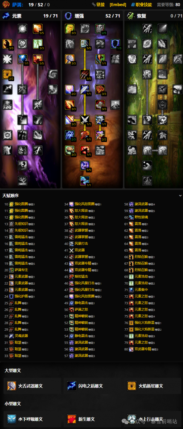 魔兽世界时光服萨满练级天赋雕文_魔兽世界萨满雕文效果