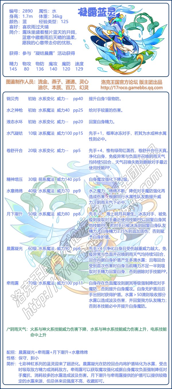 洛克王国凝露蓝灵技能搭配_洛克王国蓝灵有什么用