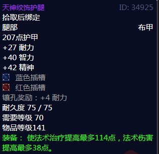 《魔兽世界》天神纹饰护腿属性1