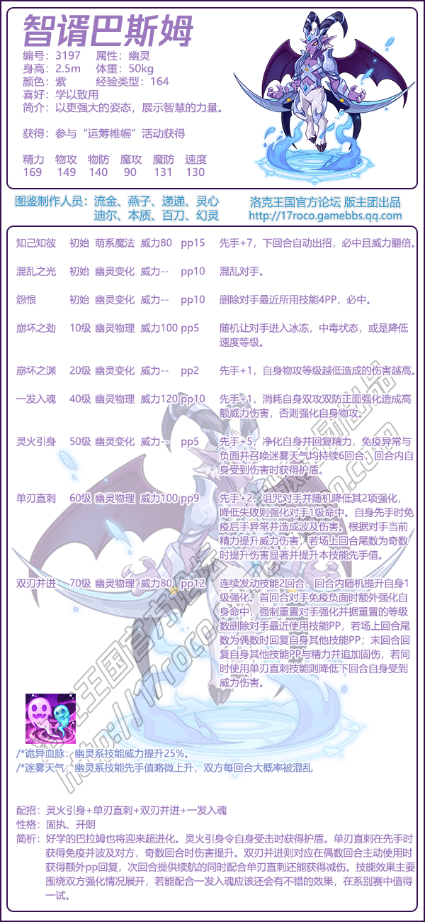 洛克王国智谞巴斯姆技能表_洛克王国小巴依姆技能