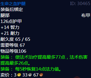 《魔兽世界》生命之血护腿属性1