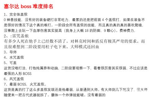 塞尔达boss难度排名是什么?2